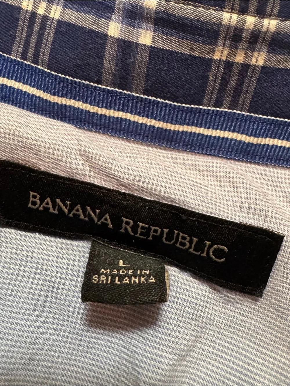 Banana Republic Navy and White Plaid Short-Sleeve Button-Down Shirt